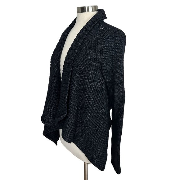 Helmut Lang M Black Ocacity Draped Chunky Knit Asymmetrical Cardigan Sweater - Picture 2 of 10